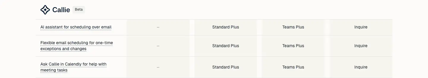 Callie features section from Calendly