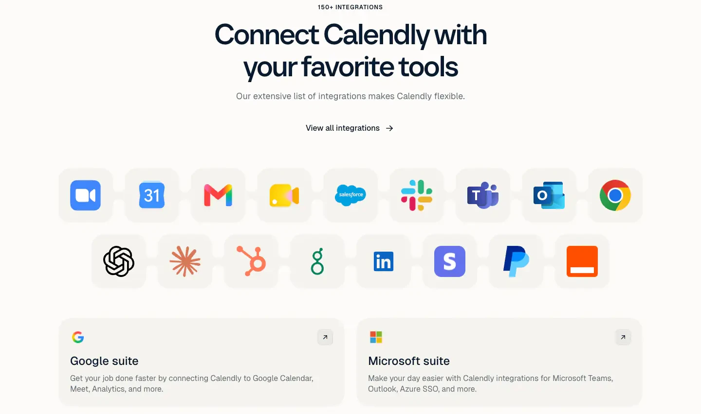 Favorite Tools Integrations feature-grid section from Calendly