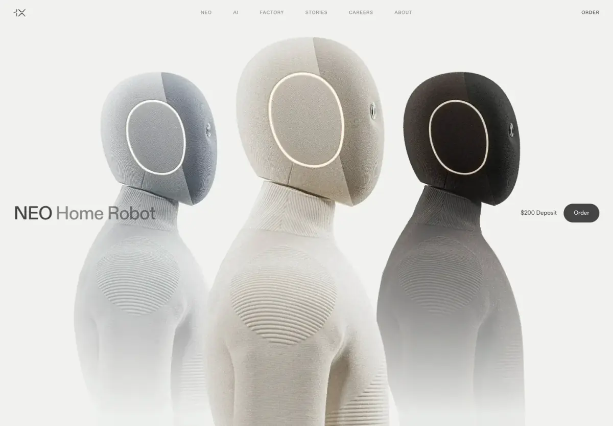 NEOHome Robot hero section from 1X Technologies