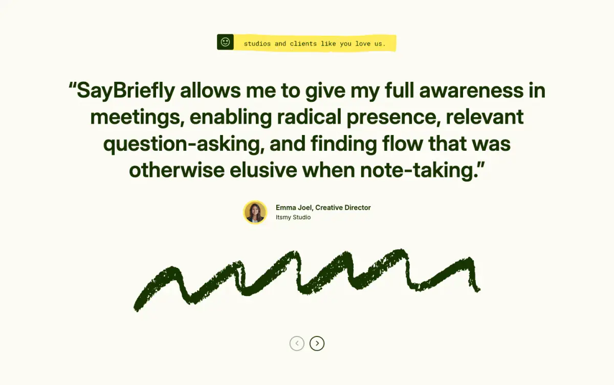 Saybriefly Testimonials testimonials section from Saybriefly